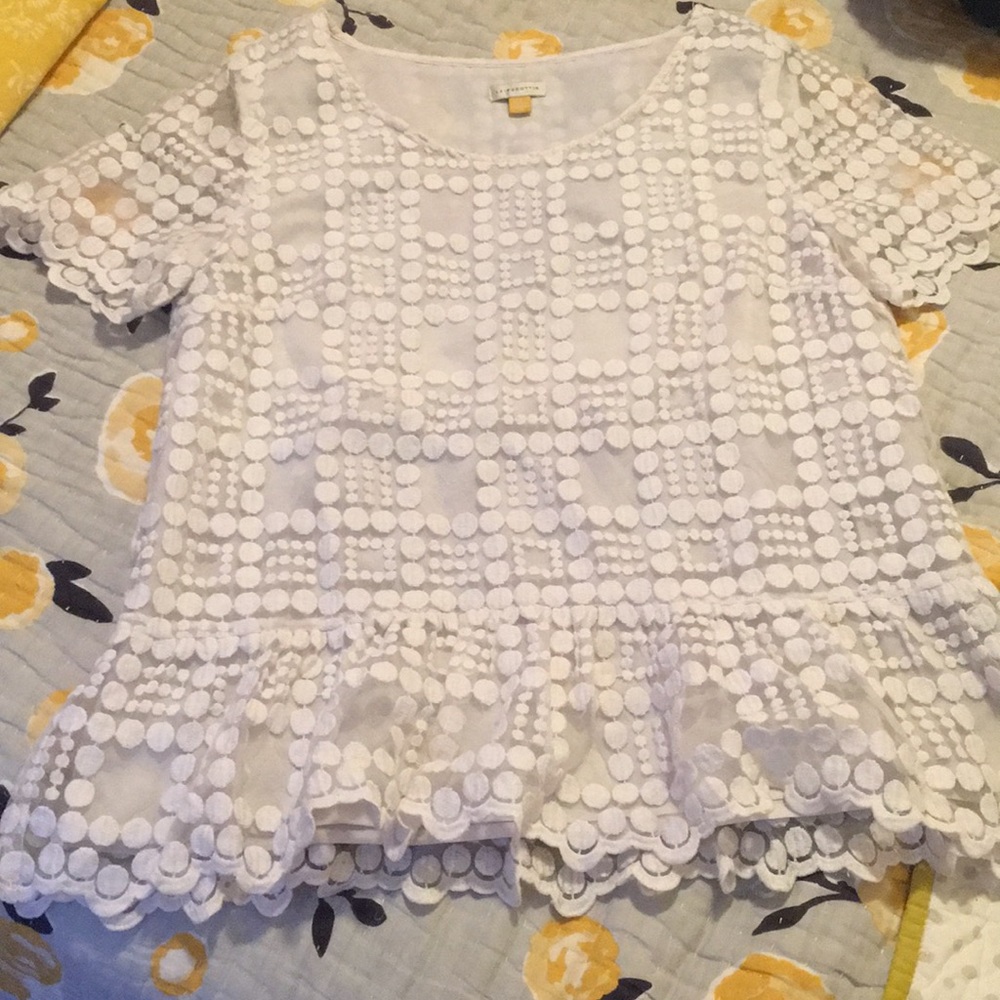 Anthropologie white peplum lace blouse